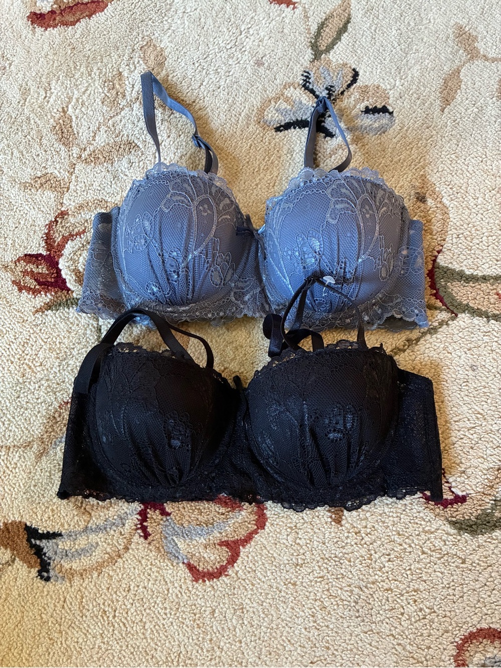 Lace Push Up Bra - Blue and Black